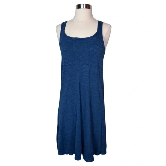 Horny Toad Organic Cotton Blend Scoop Neck Casual Blue Cutout Back Midi Dress M - Picture 2 of 8